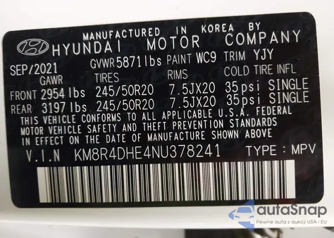 2022 Hyundai Palisade Sel из США, поврежденный, VIN KM8R4DHE4NU378241